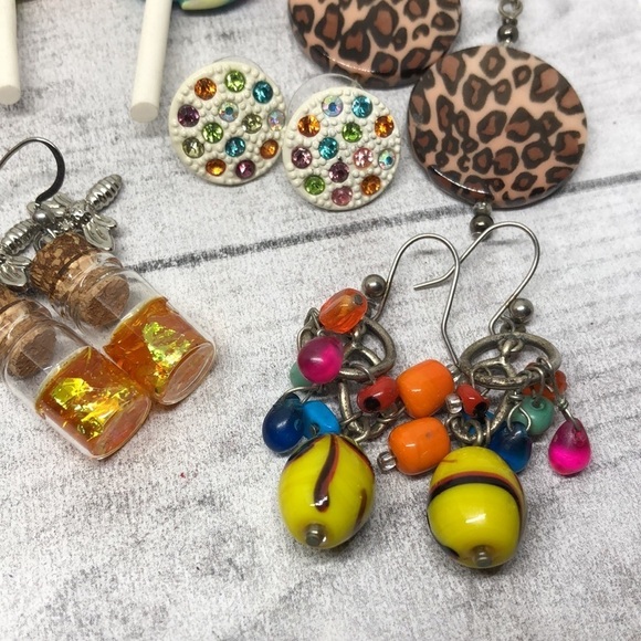 Huge bundle colorful vibrant fun funky boho earrings lot 16 whimsy pop of color. - Picture 14 of 14